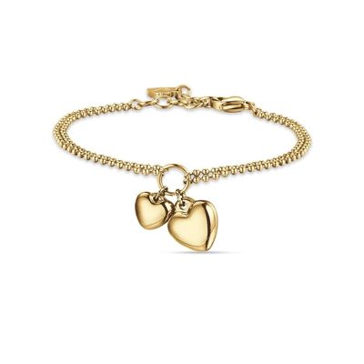 IP gold steel bracelet with 2 hearts