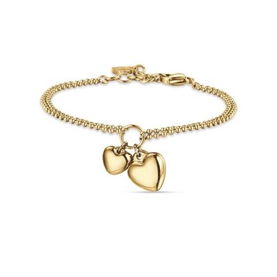 Brazalete de acero IP dorado con 2 corazones