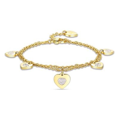 Bracciale in acciaio ip gold con cuori e cristalli bianchi