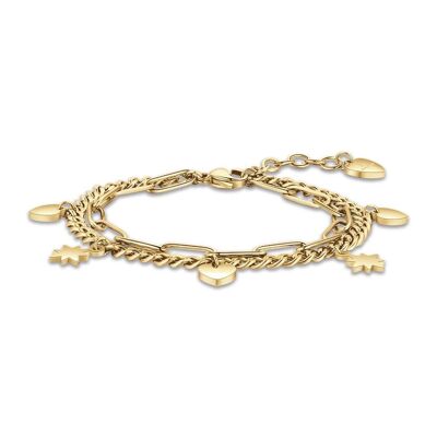 Pulsera de acero IP dorado con corazones y estrellas