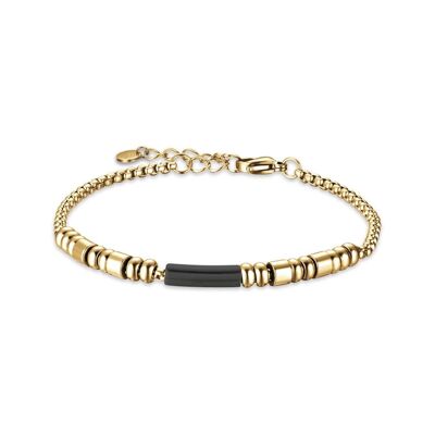Gold IP steel bracelet with black IP element