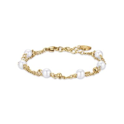 IP gold steel bracelet with pearls