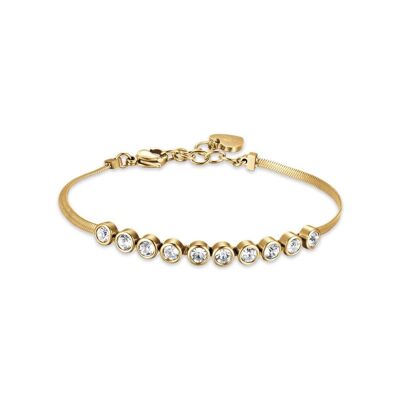 IP gold steel bracelet with white stones