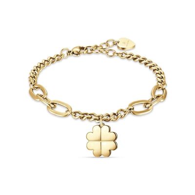 IP gold steel bracelet with four-leaf clover 2