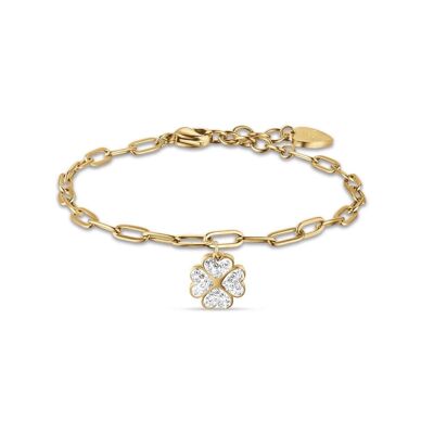 IP gold steel bracelet with four-leaf clover 3