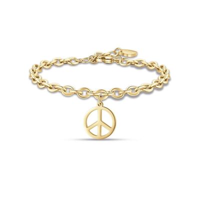 IP gold steel bracelet with peace symbol
