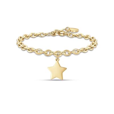 Brazalete de acero IP dorado con 5 estrellas