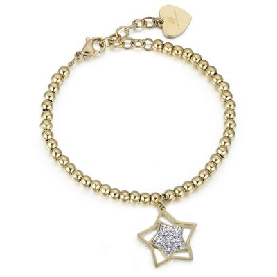 Bracelet en acier doré IP avec étoile avec cristaux
