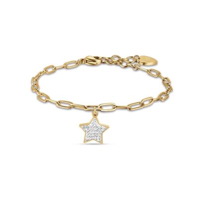 IP gold steel bracelet with star and white crystals