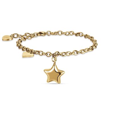 Brazalete de acero IP dorado con estrella y corazón