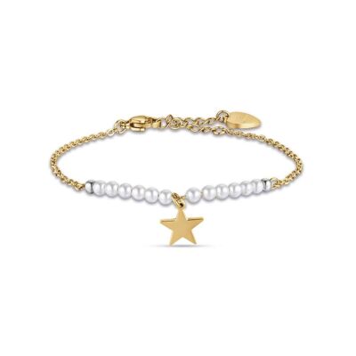 Bracelet acier IP gold avec étoile et perles blanches