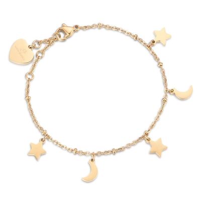 Brazalete de acero IP dorado con estrellas y lunas