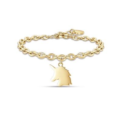 Gold ip steel bracelet with unicorn