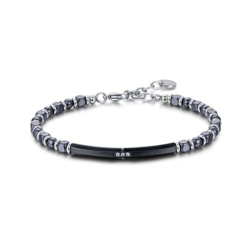 Bracciale in acciaio ip nero con ematite nera