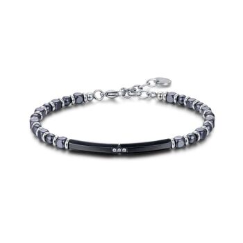 Bracelet en acier IP noir avec hématite noire