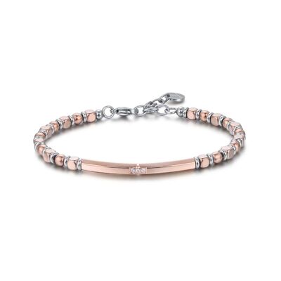 Brazalete de acero IP rosa con hematites IP rosa