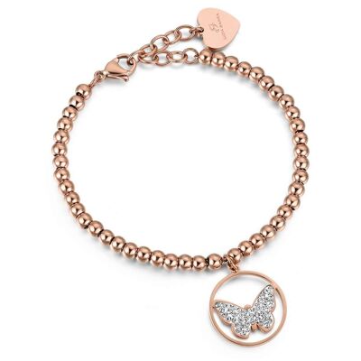 IP rose steel bracelet with butterfly with crystals
