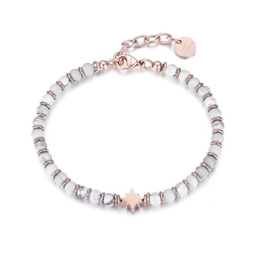 Bracciale in acciaio ip rose con pietre bianche