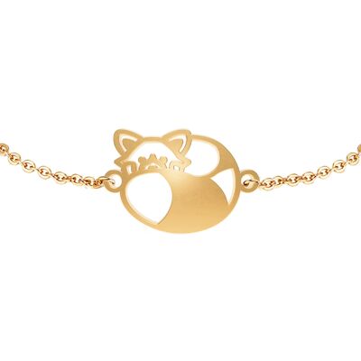 Fauna Red Panda Animal Bracelet Gold or Silver Finish with Black Chain or Cord for Women, Men or Children, Resistant and Adjustable Made in France