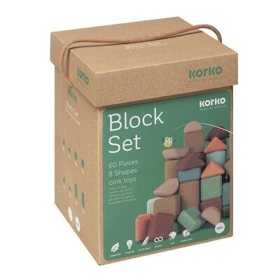 Korko - Juegos de construcción - Corcho - Barril de 60 bloques de construcción de corcho