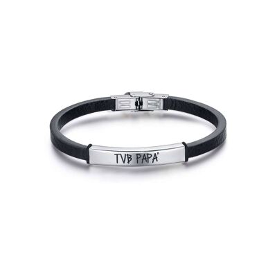 Black leather bracelet with dad tvb steel plate