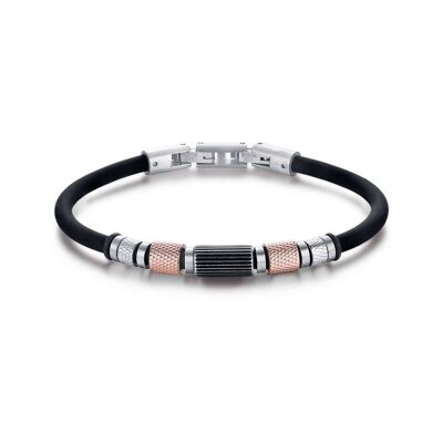 Bracelet en silicone noir avec éléments en acier et ip rose