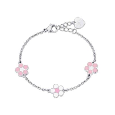 Pulsera junior de acero con flores.