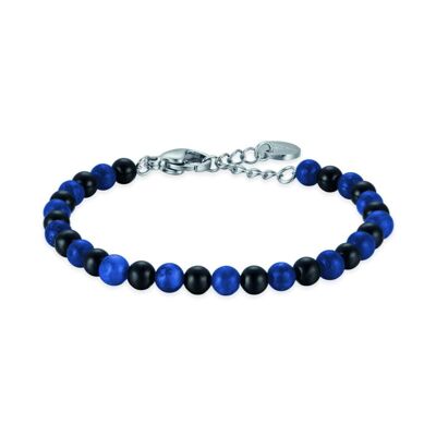 Bracelet junior en acier avec pierres noires et bleues
