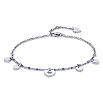 Steel anklet with hearts and blue stones