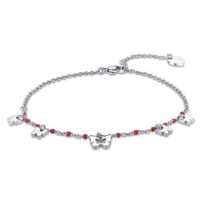 Bracelet de cheville en acier avec papillons et pierres rouges