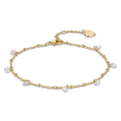 Anklet in ip gold steel with white crystals