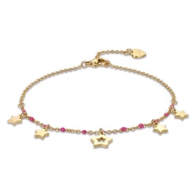 Bracelet de cheville en acier ip gold avec étoiles et pierres fuchsia