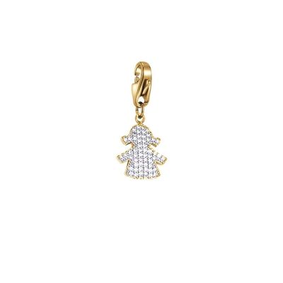 Girl charm in ip gold steel with white crystals