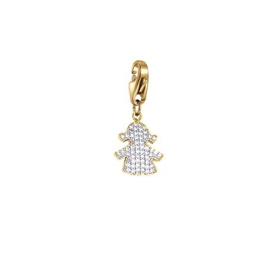 Charm bimba in acciaio ip gold con cristali bianchi