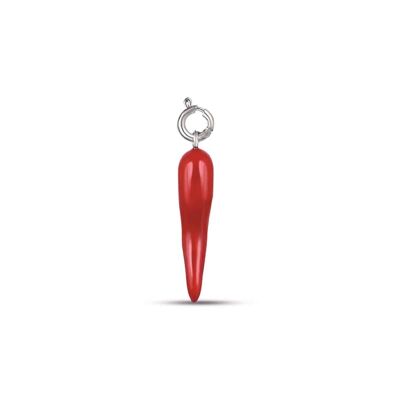 Horn charm in steel with 29 mm red enamel