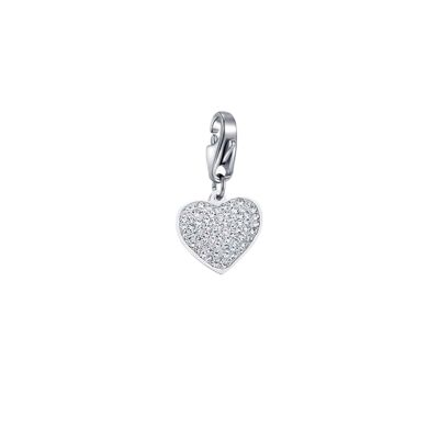 Steel heart charm with white crystals