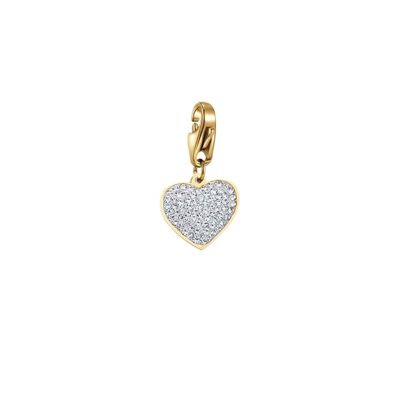 Heart charm in ip gold steel with white crystals