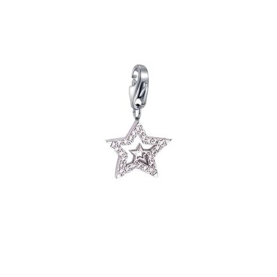 Star charm in steel with white crystals