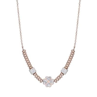 IP rose steel necklace with white crystals four-leaf clover