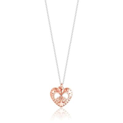 Collana chiama angeli in acciaio con cuore in metallo rose