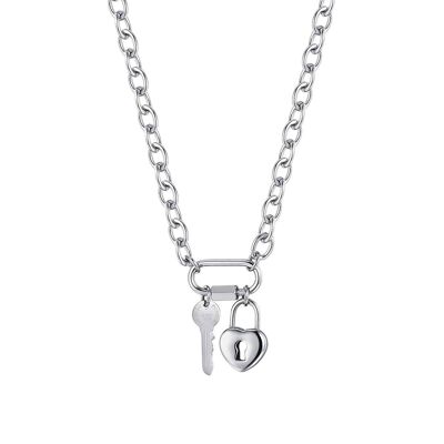 Steel necklace with key and padlock heart