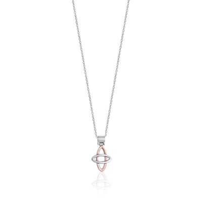 Collier en acier avec pendentif détail rose