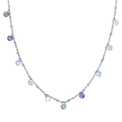 Steel necklace with multicolor crystals