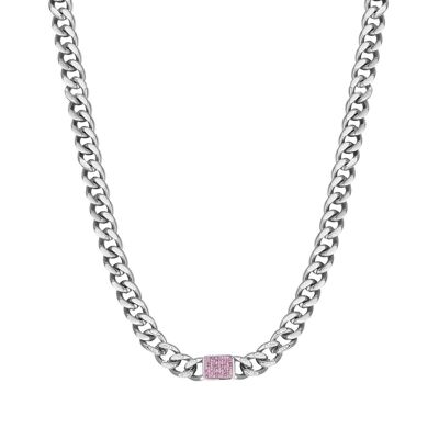 Steel necklace with fuchsia crystals