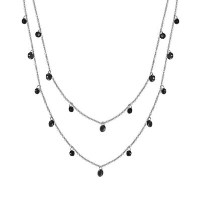 Steel necklace with black crystals