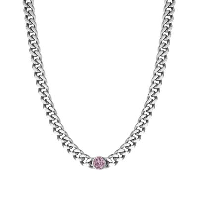 Steel necklace with pink crystals