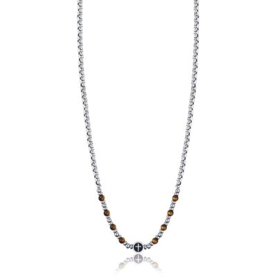 Steel necklace with cross and tiger eye
