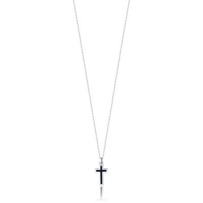 Steel necklace with black IP cross