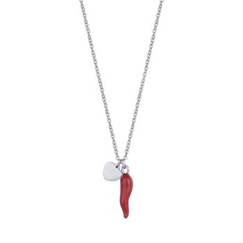 Collier en acier avec coeur et corne rouge