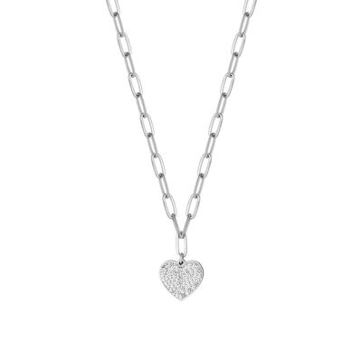 Collier en acier avec coeur et cristaux blancs 1